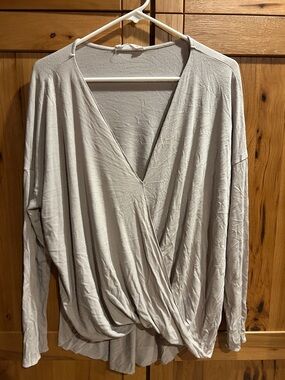 Women’s Wrap Front Long Sleeve Top - Light Gray